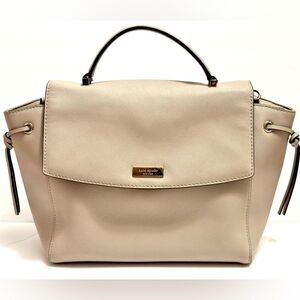 Kate Spade Cream Satchel Leather Flap Top Handle Purse with Gold Hardware